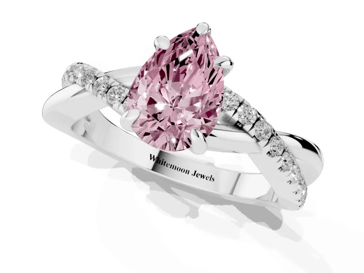 Fancy Pink Pear Cut Cut Diamond Twist Band Solitaire with Prong Setting Platinum