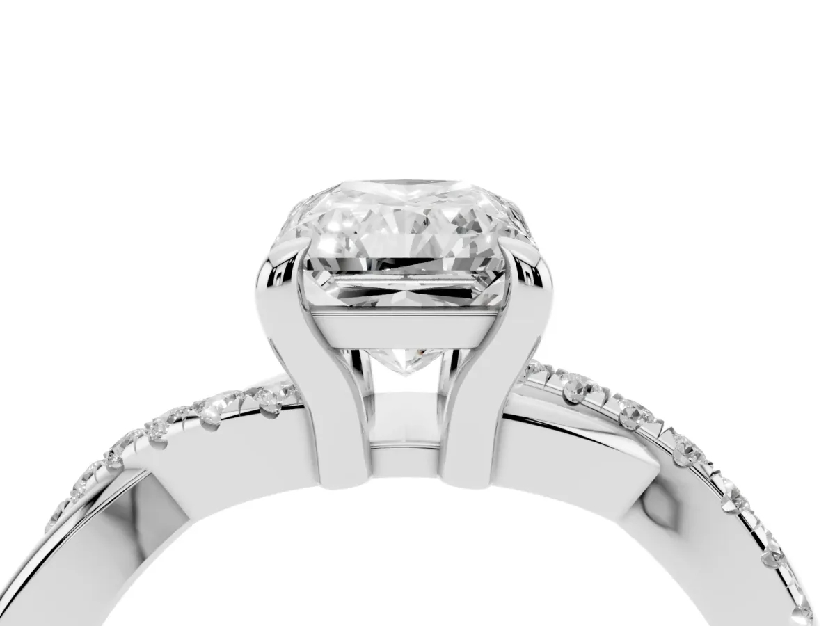 Radiant Cut Cut Diamond Twist Band Solitaire with Prong Setting Platinum