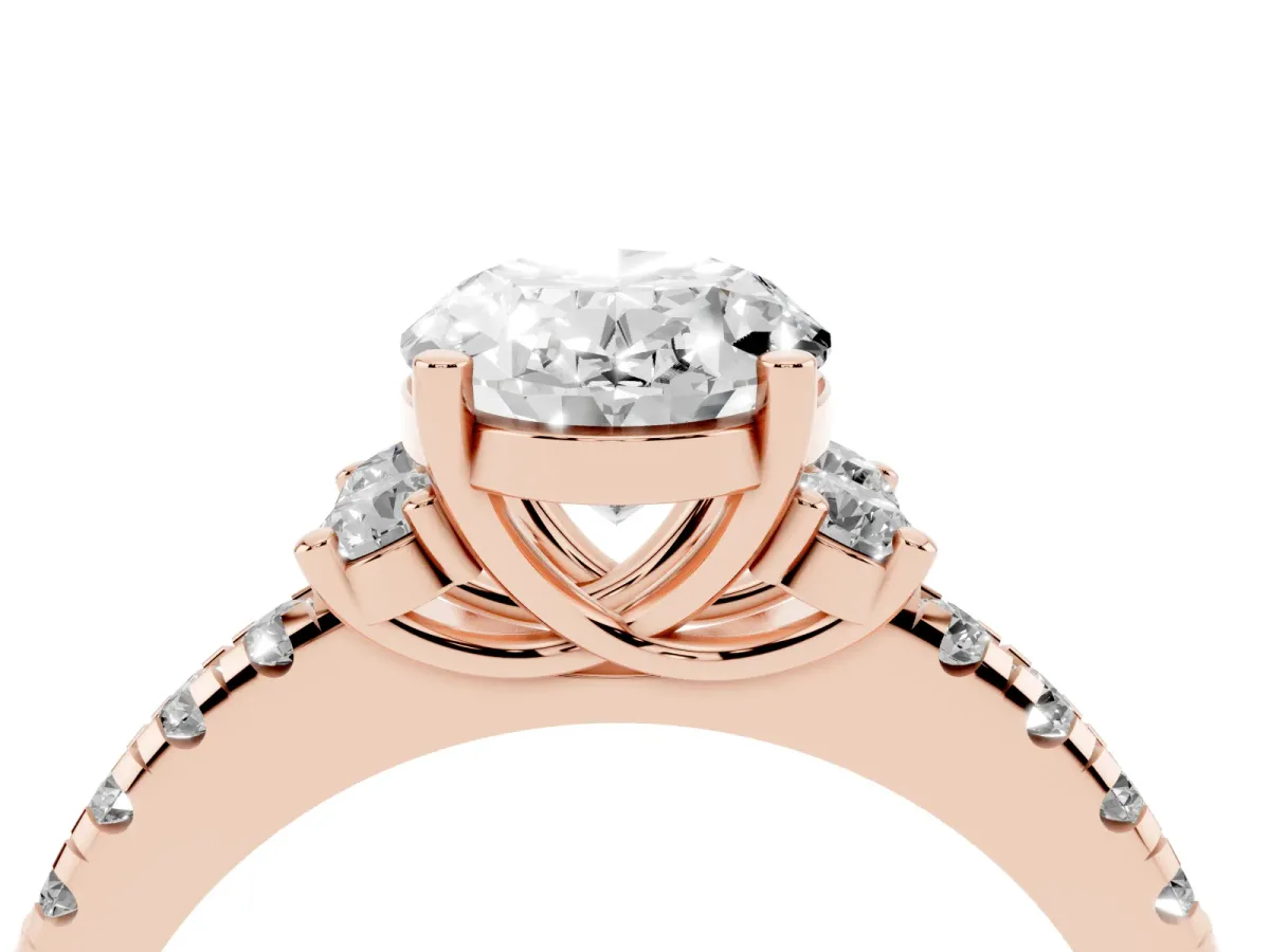 Oval Cut Diamond Three-Stone Pave Band with Four-Prong Setting Rose gold