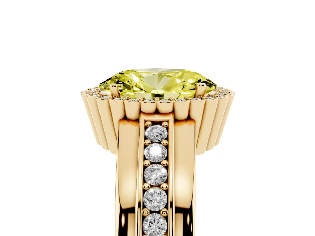 Fancy Yellow Oval Cut Cut Halo Pave Band Four-Prong Ring Yellow gold