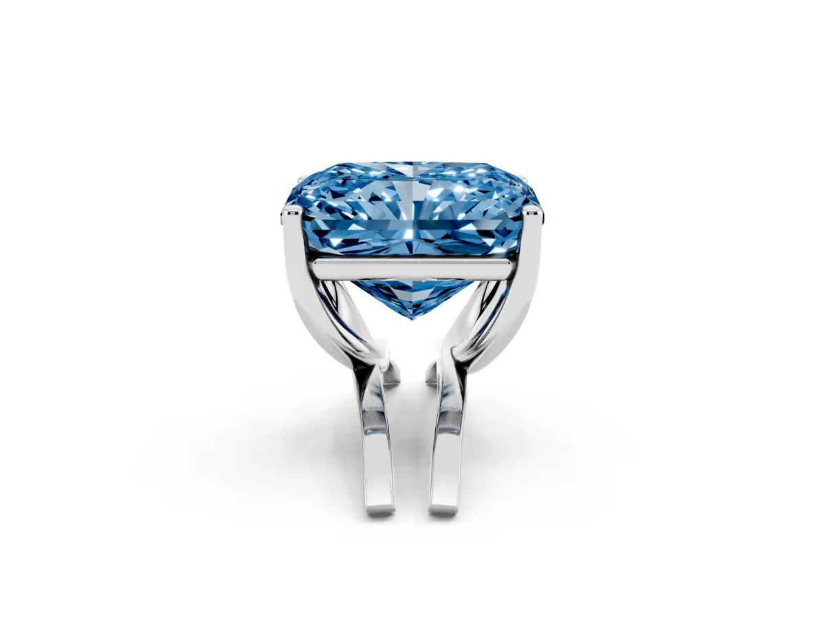 Fancy Blue Radiant Cut Cut Diamond Solitaire Engagement Ring with Tapered Plain Band and Four-Prong Setting Silver