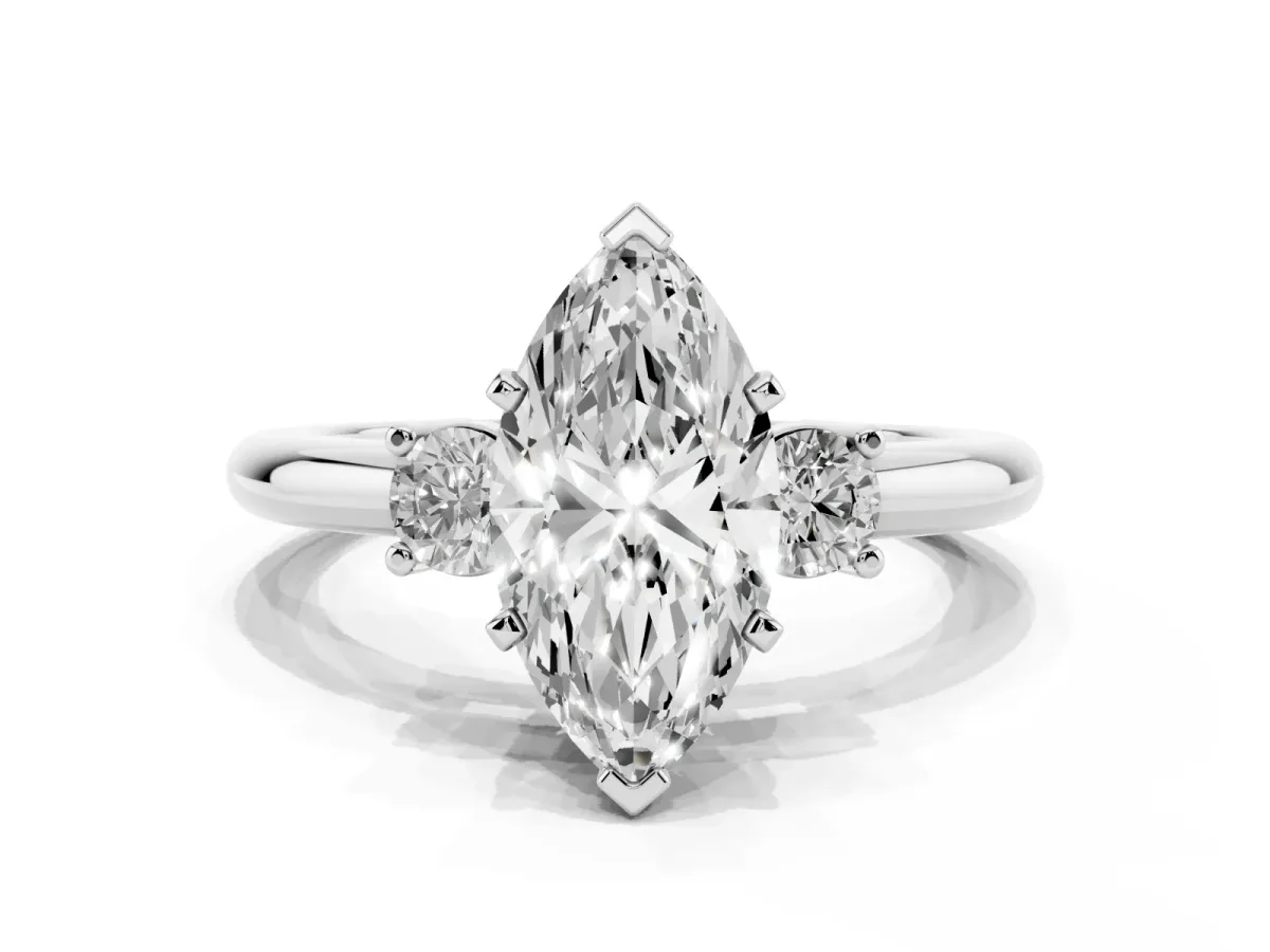 Three-Stone Marquise Cut Cut Diamond Solitaire with Prong Setting and Classic Band Silver