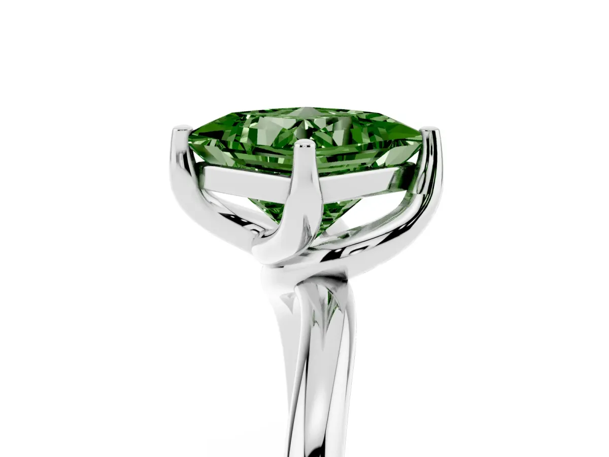 Fancy Green Princess Cut Diamond Solitaire Engagement Ring with Four-Prong Setting and Classic Band White gold