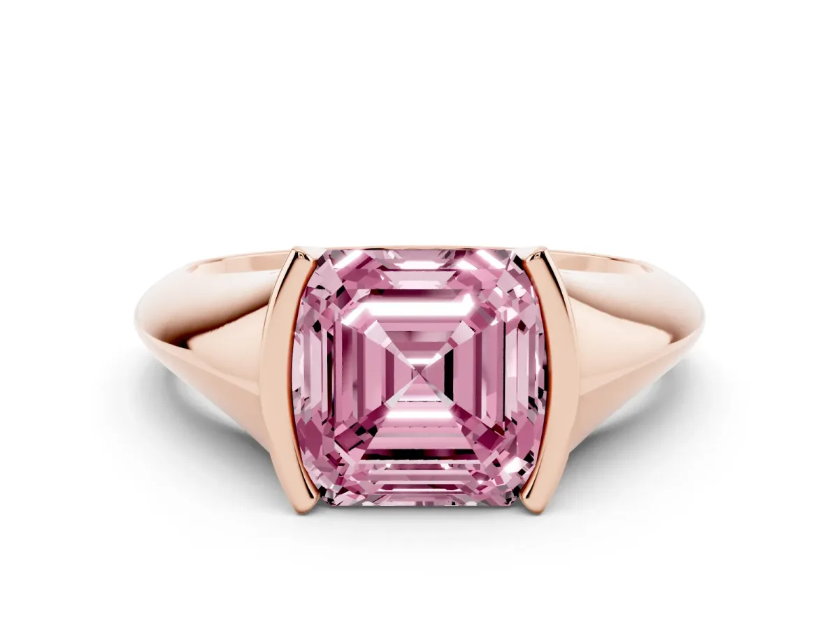Fancy Pink Asscher Cut Solitaire Tension Set Diamond Ring Rose gold