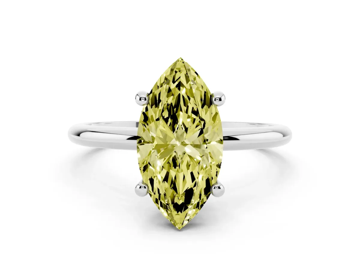 Fancy Yellow Marquise Cut Solitaire Diamond Ring with 4-Prong Setting on a Classic Band White gold