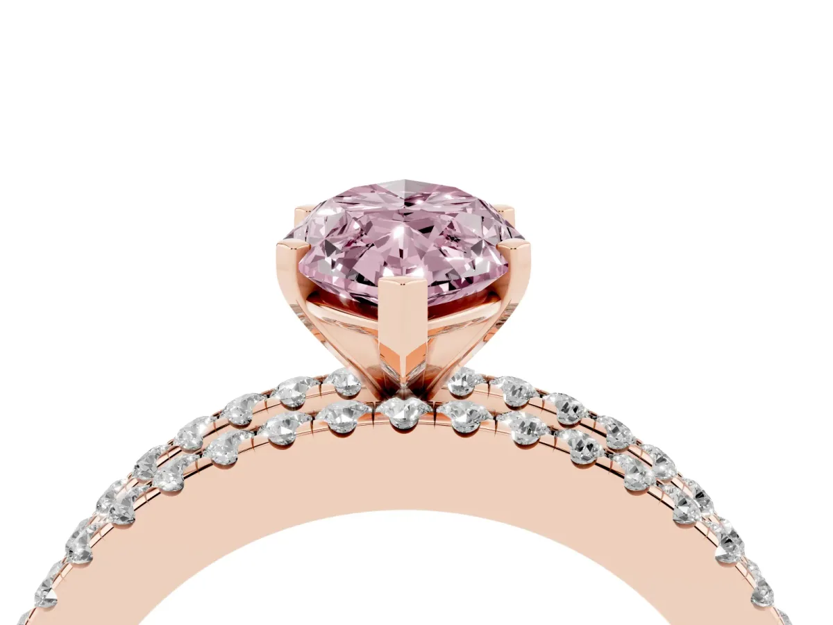Fancy Pink Marquise Cut Diamond Solitaire Ring with Pavé and Channel Set Band Rose gold