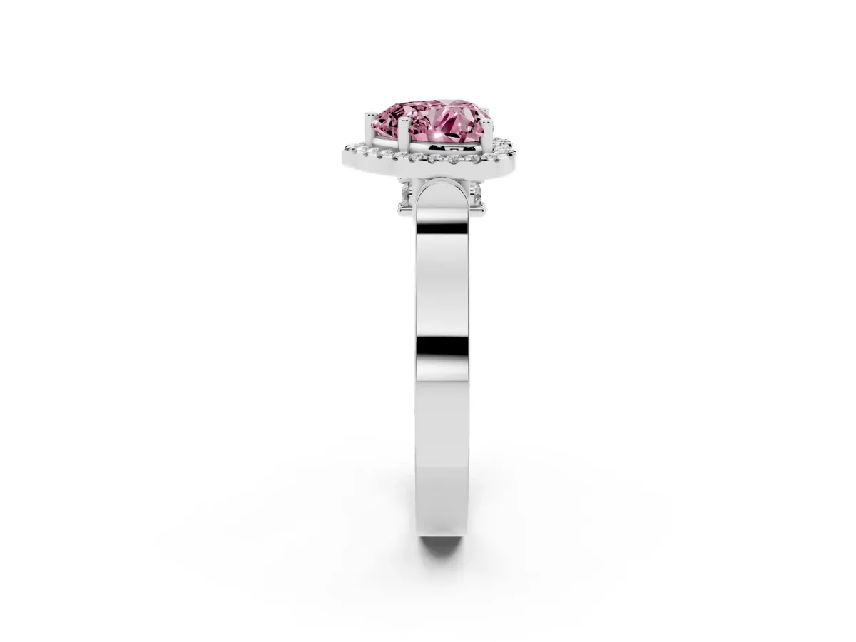 Fancy Pink Heart Cut Halo Pave Split Shank Prong Setting Ring Platinum