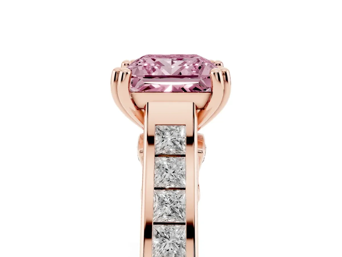 Fancy Pink Princess Cut Cut Channel Set Solitaire Engagement Ring with Prong Setting Rose gold