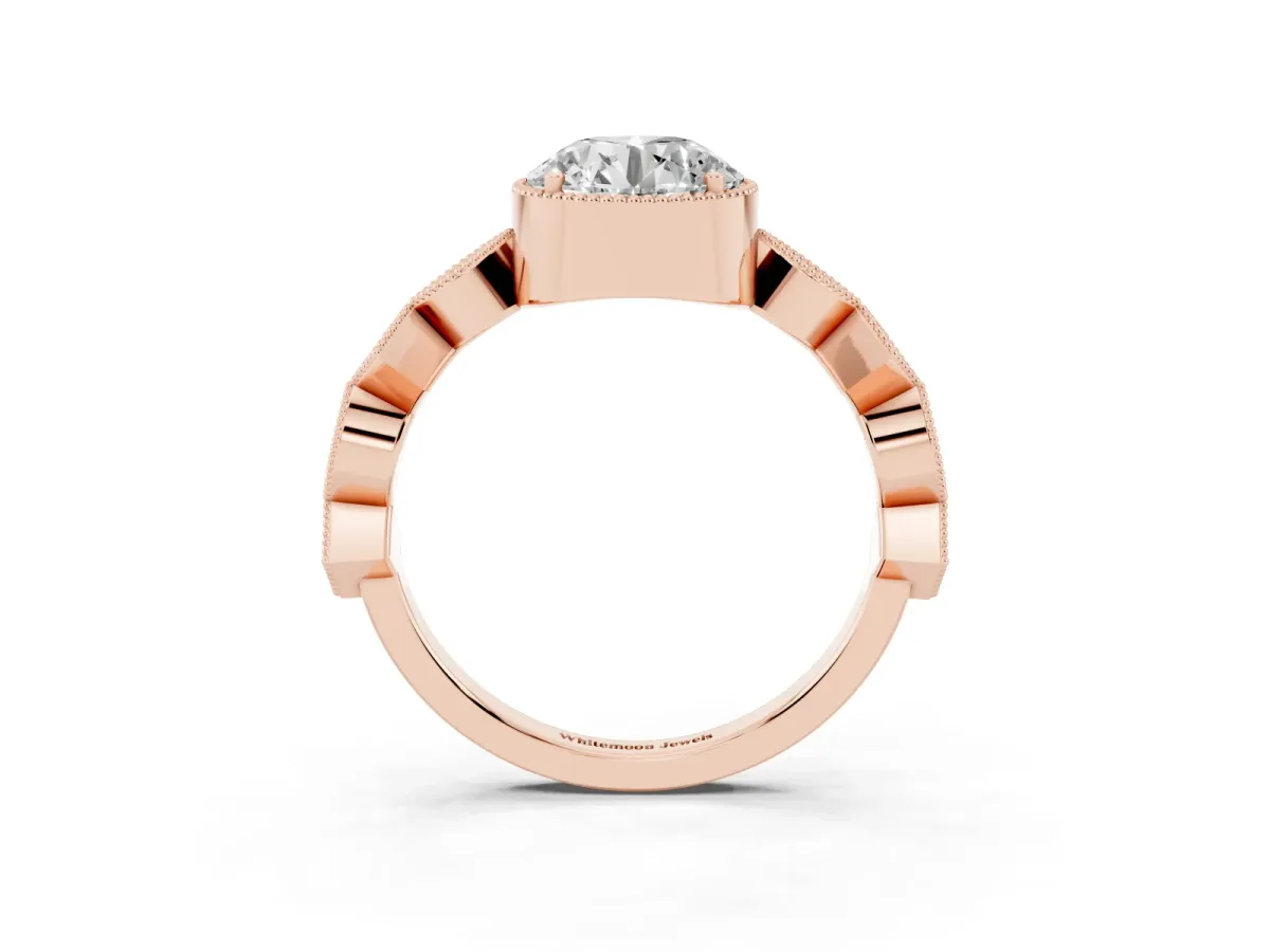 Round Cut Milgrain Marquise Diamond Twist Band Ring Rose gold