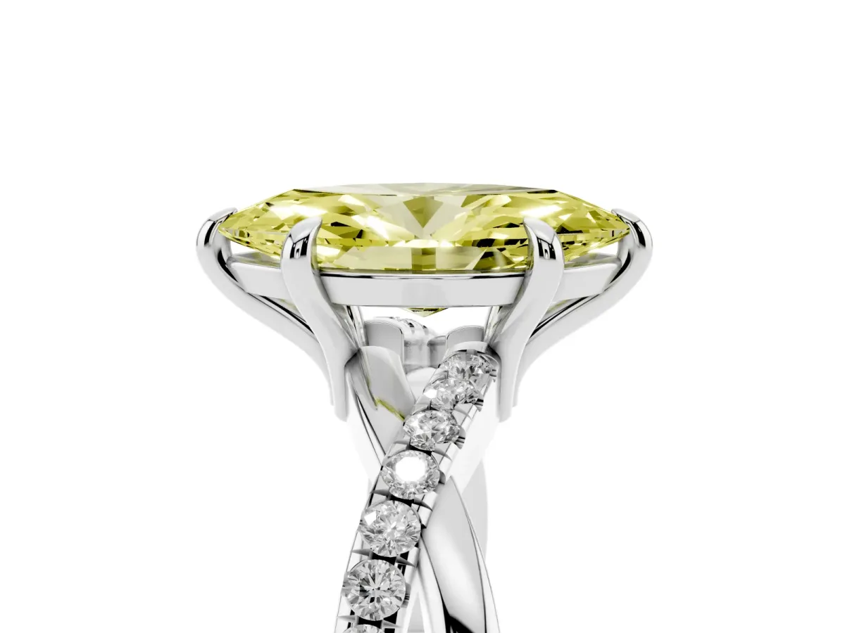 Fancy Yellow Marquise Cut Cut Diamond Twist Band Solitaire with Prong Setting Silver
