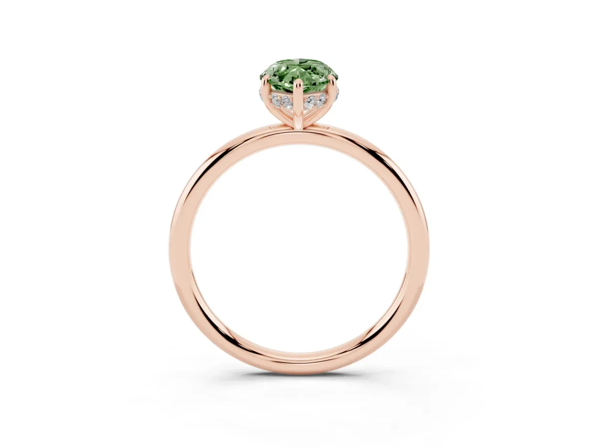 Fancy Green Marquise Cut Solitaire Diamond Ring with a Classic Band and Four-Prong Setting Rose gold
