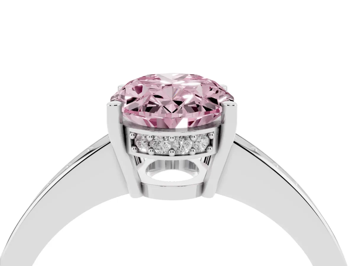 Fancy Pink Oval Cut Solitaire Pavé Band Prong Setting Ring Silver