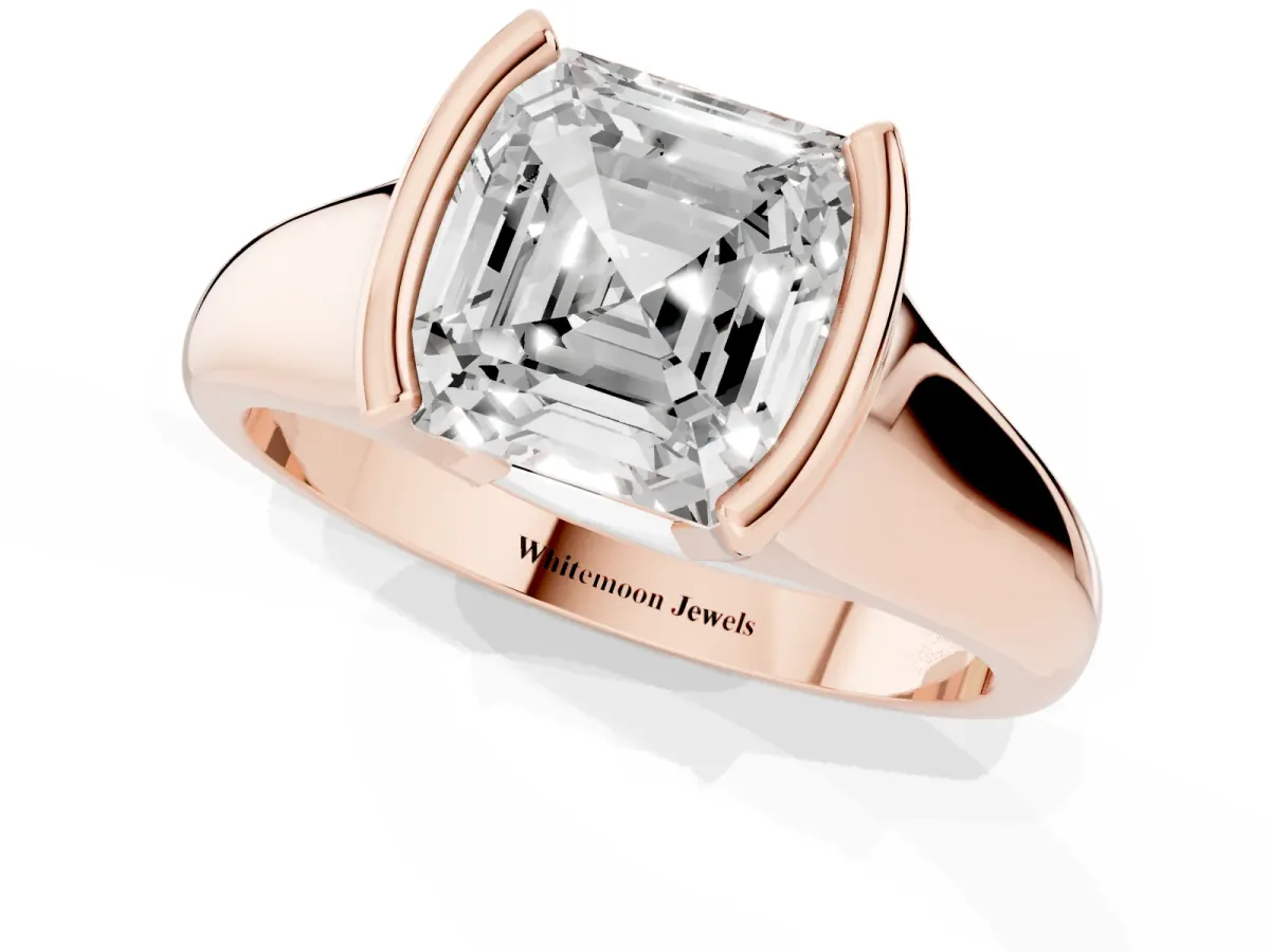 Asscher Cut Solitaire Tension Set Diamond Ring with Split Shank Band Rose gold
