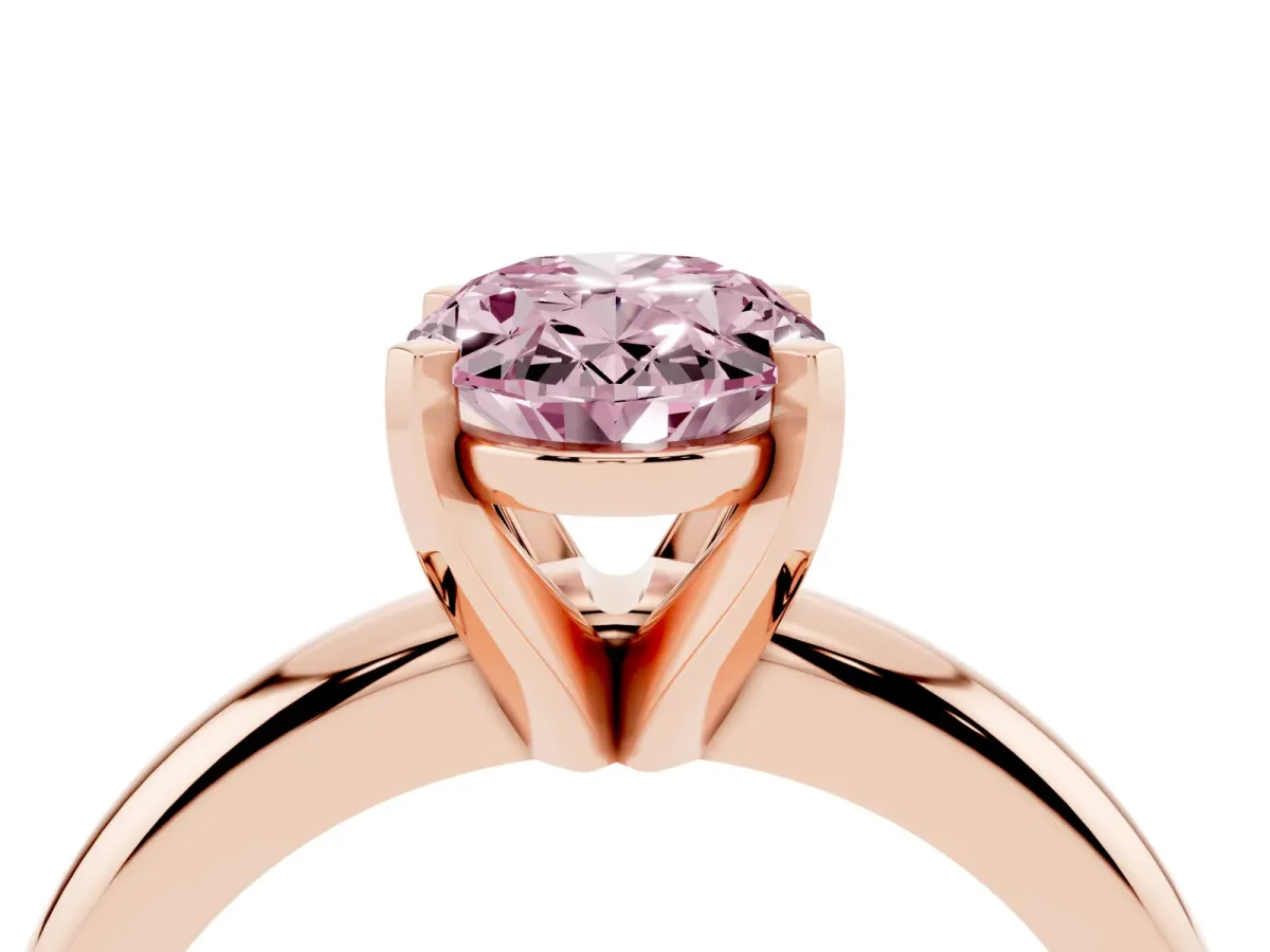Fancy Pink Oval Cut Diamond Solitaire Engagement Ring with Round Band and Four-Prong Setting Rose gold