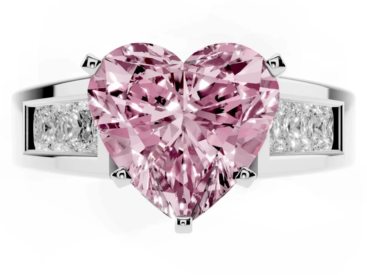 Fancy Pink Heart Cut Cut Channel Set Solitaire Ring with Four-Prong Setting Platinum