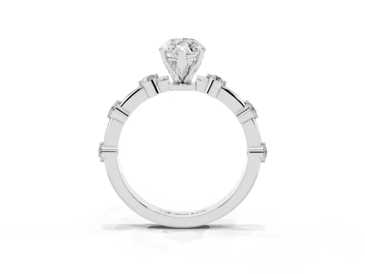 Marquise Cut Solitaire Diamond Ring with Bezel Set Side Stones and Prong Setting Silver