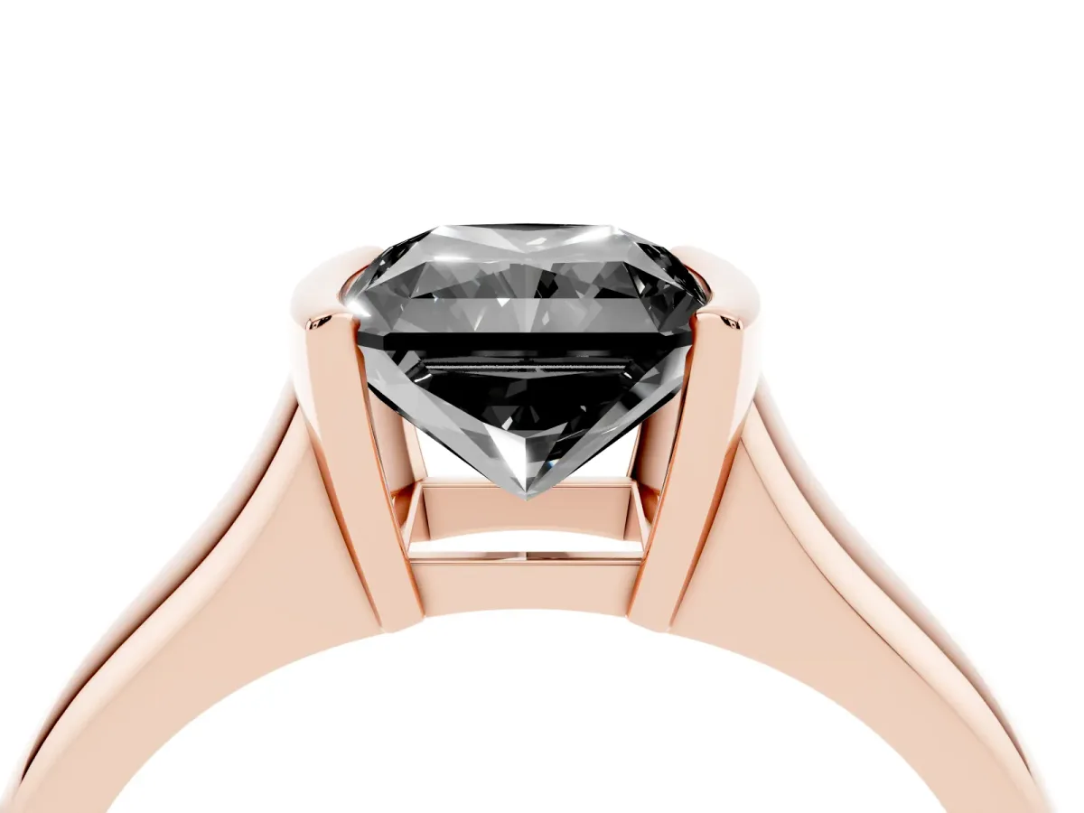 Fancy Black Radiant Cut Solitaire Tension Set Diamond Ring with Split Shank Band Rose gold