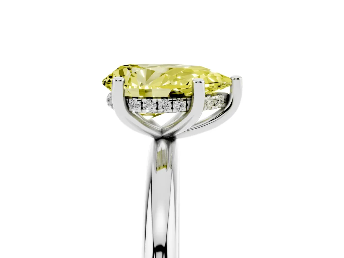 Fancy Yellow Pear Cut Cut Solitaire Engagement Ring with Four-Prong Setting and Classic Band White gold
