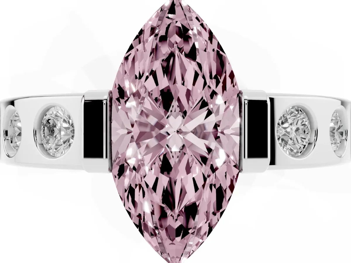 Fancy Pink Marquise Cut Brilliant Channel-Set Diamond Ring with Bezel Prong Setting Silver
