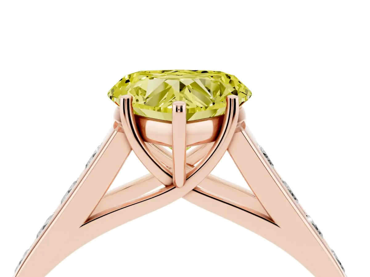 Fancy Yellow Heart Cut Solitaire Channel-Set Diamond Engagement Ring with Four-Prong Setting Rose gold