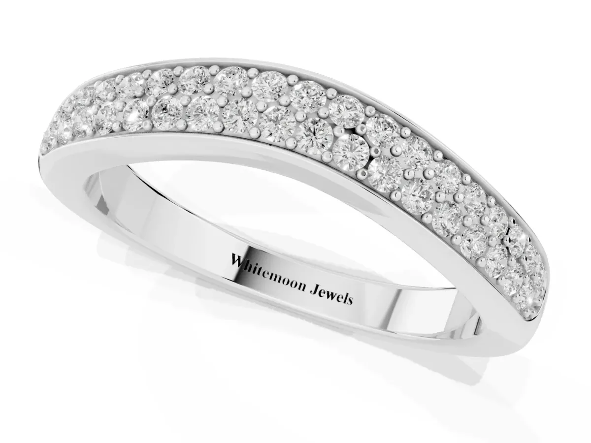 Pavé Round Diamond Contour Band Silver