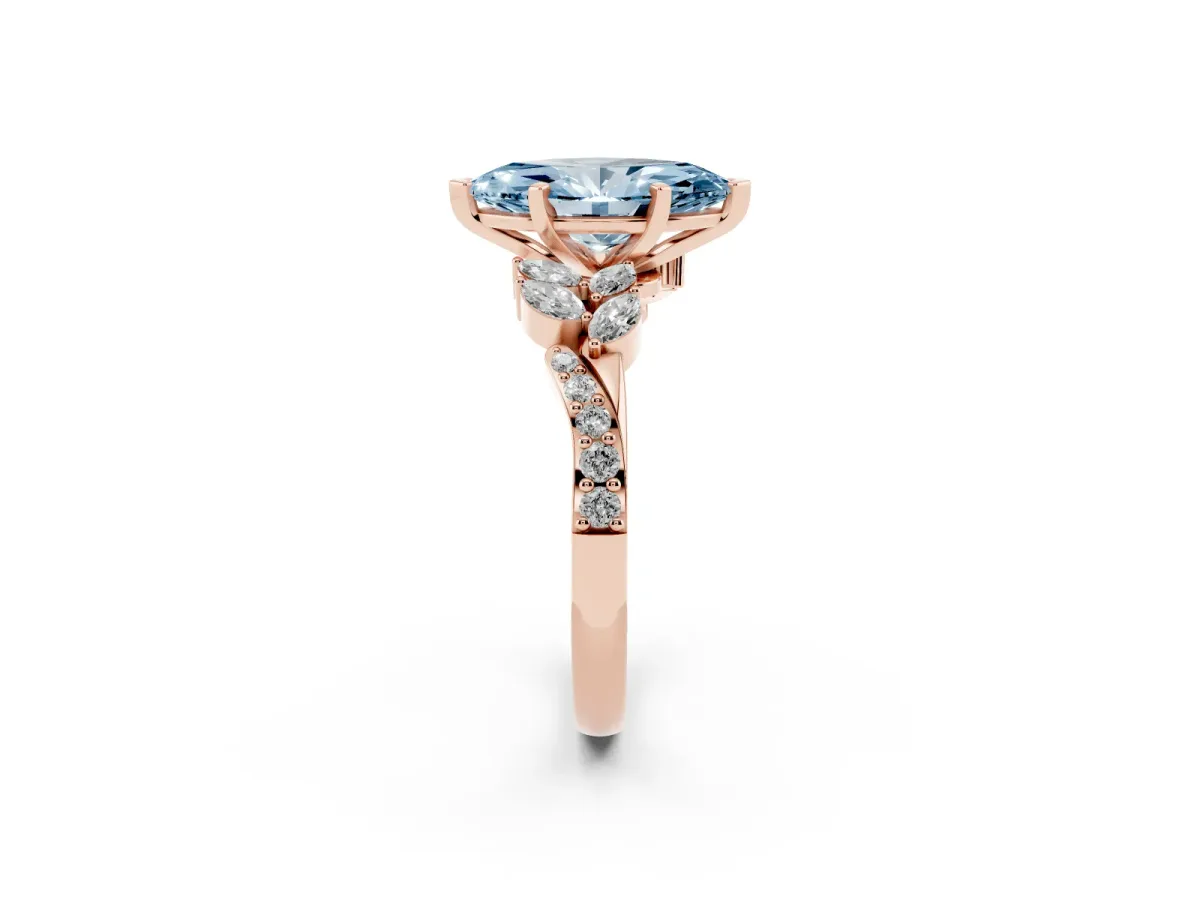 Fancy Blue Marquise Cut Solitaire Marquise Twist Band with Six-Prong Setting Rose gold