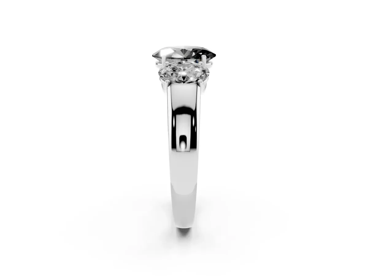 Fancy Black Three-Stone Oval Cut Cut Diamond Ring with Prong Setting and Classic Band White gold