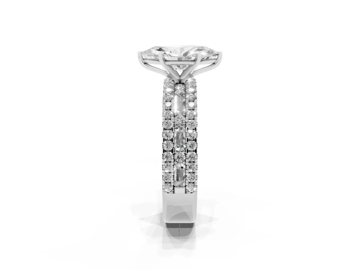 Marquise Cut Diamond Solitaire Ring with Pavé and Channel Set Band Silver