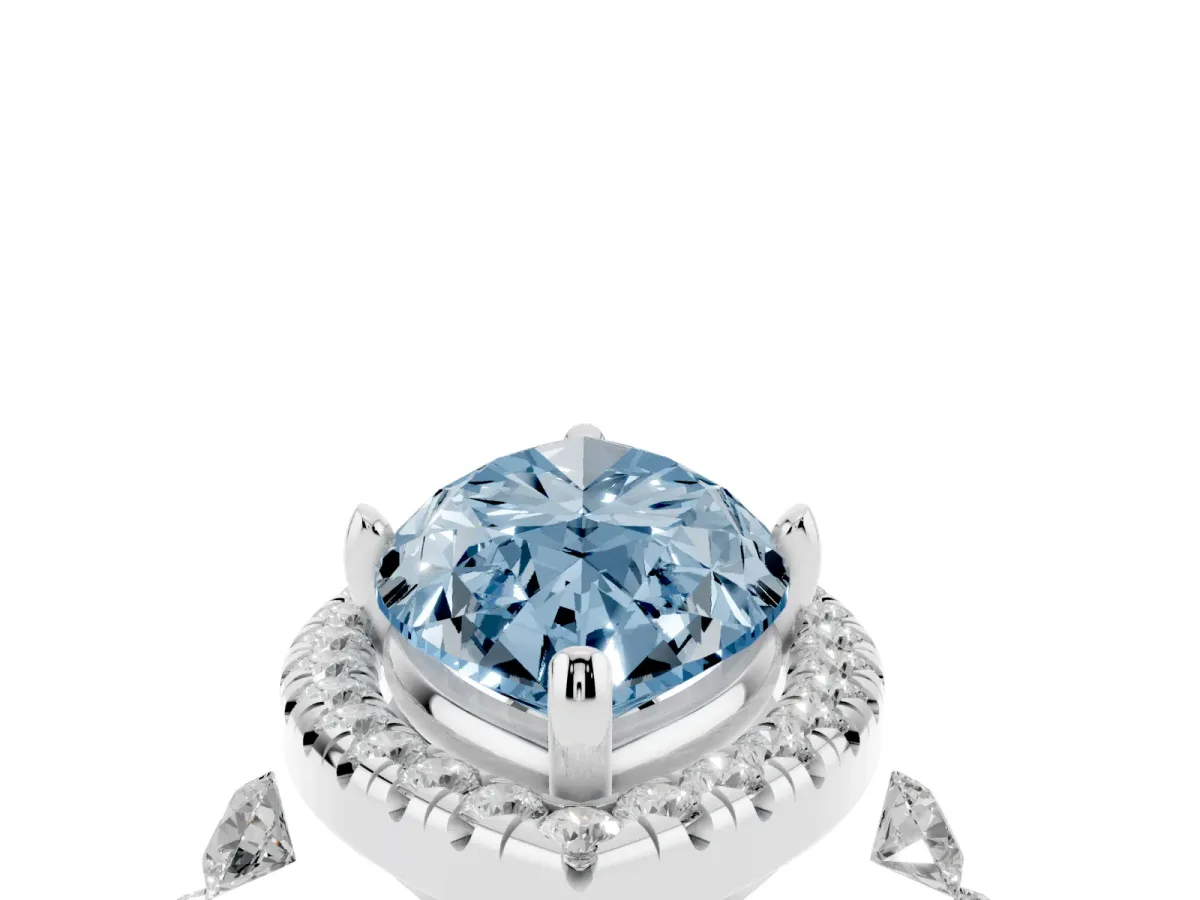 Fancy Blue Marquise Cut Halo Pavé Diamond Engagement Ring with Four-Prong Setting Platinum