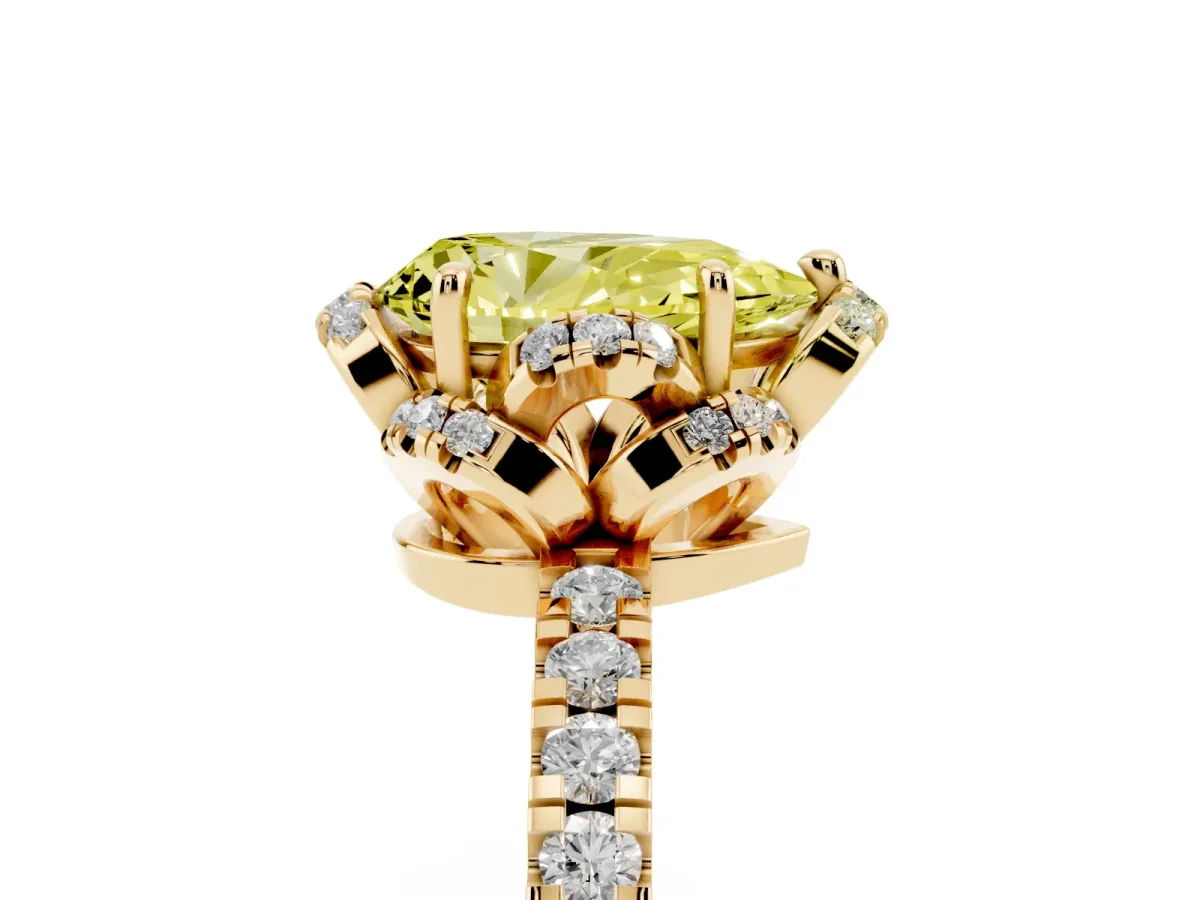 Fancy Yellow Pear Cut Halo Diamond Pave Band Ring with Four-Prong Setting Yellow gold