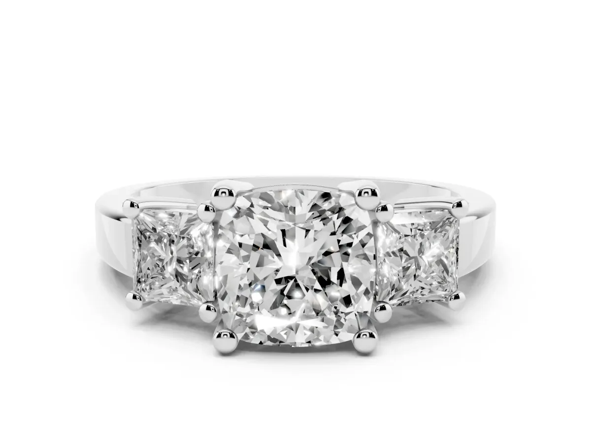 Three-Stone Cushion Cut Cut Solitaire Ring with Prong Setting Silver