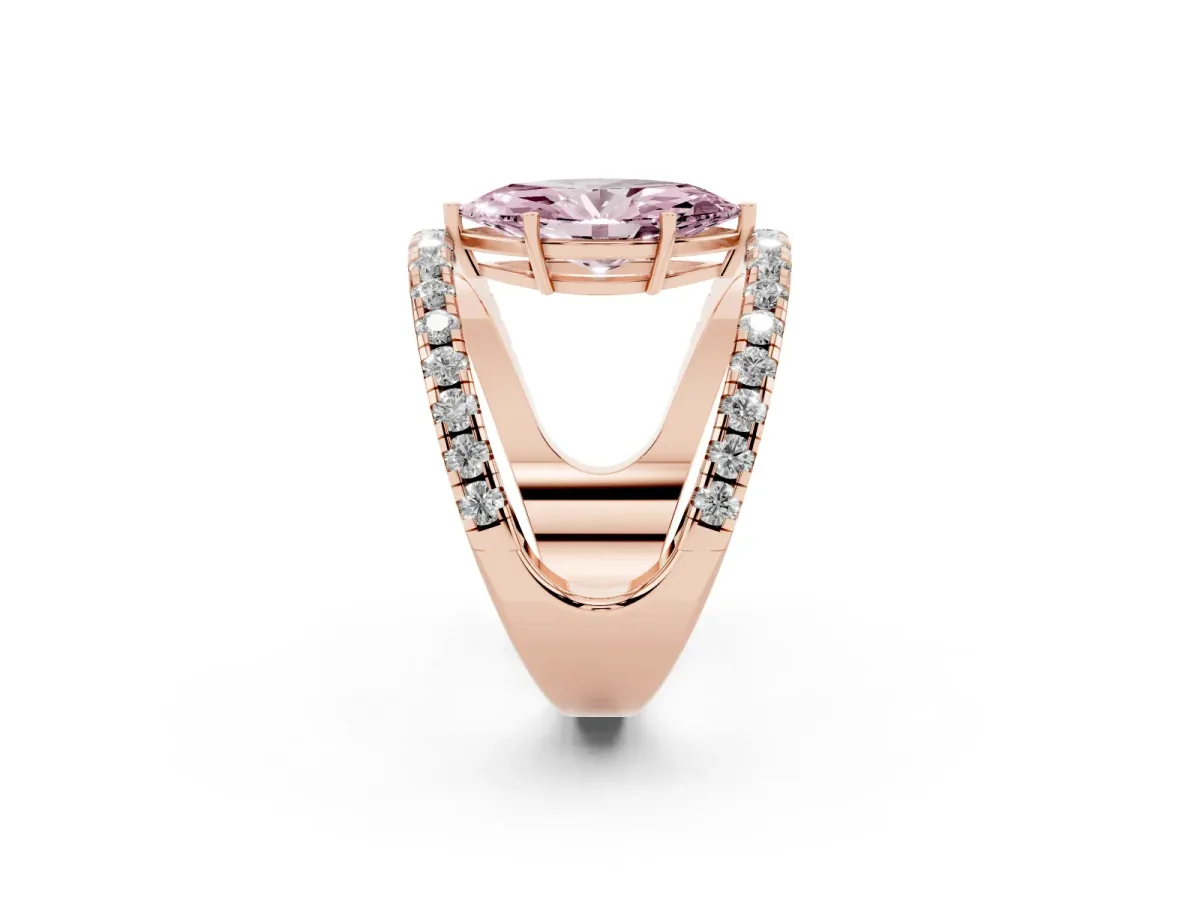 Fancy Pink Marquise Cut Solitaire Split Shank Pave Diamond Ring Rose gold