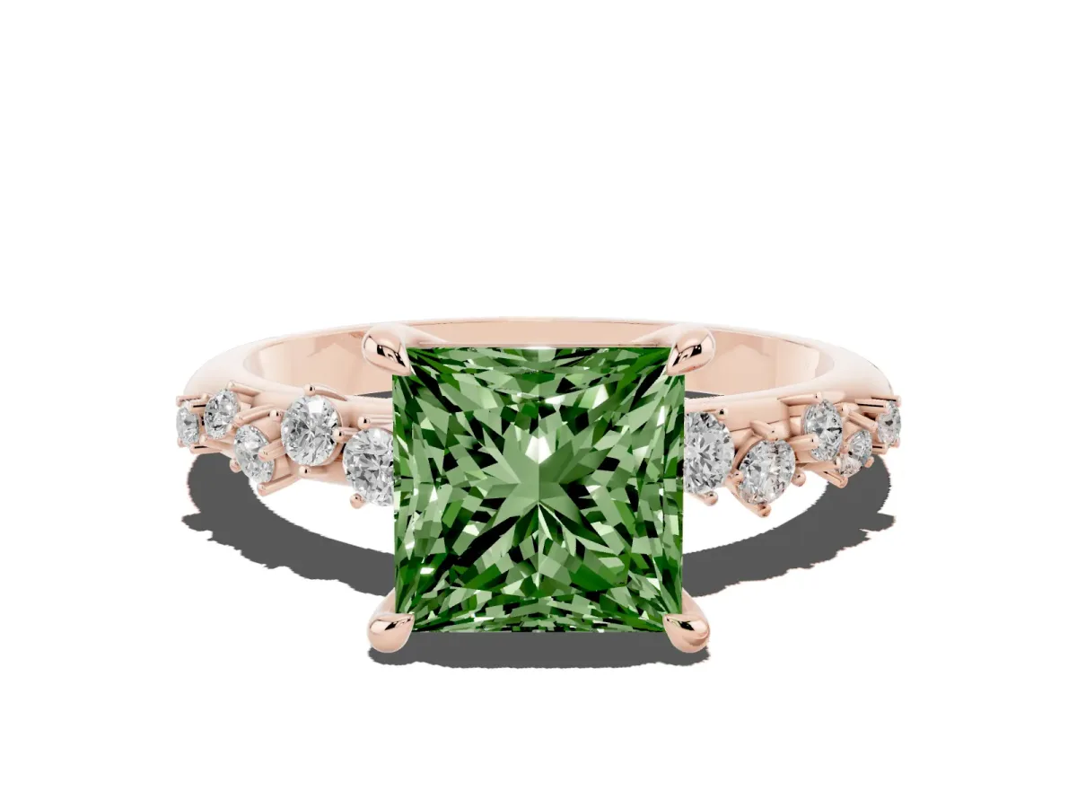 Fancy Green Princess Cut Cut Diamond Vine Band with Four-Prong Setting Rose gold