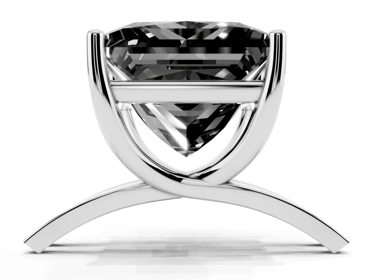 Fancy Black Princess Cut Cut Diamond Solitaire Engagement Ring with Tapered Plain Band and Four-Prong Setting White gold