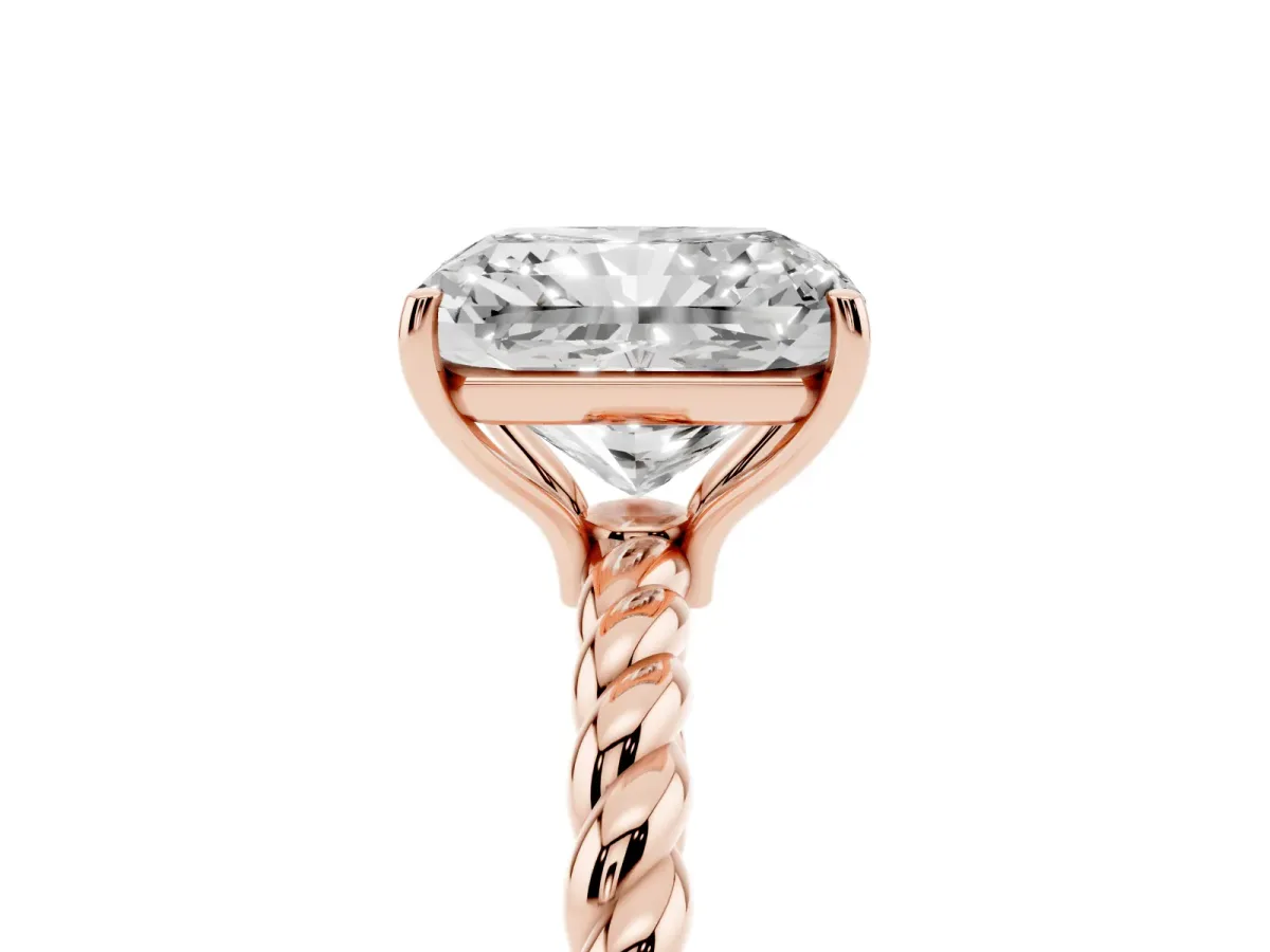 Radiant Cut Solitaire Twist Band Ring with Four-Prong Setting Rose gold