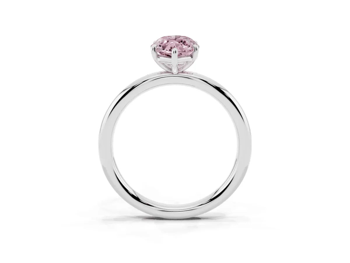 Fancy Pink Marquise Cut Solitaire Diamond Ring with Four-Prong Setting on a Plain Band Silver