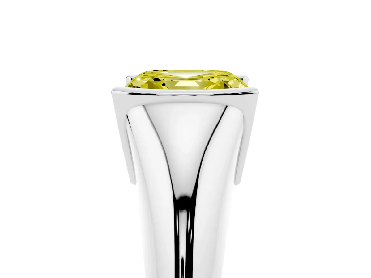 Fancy Yellow Asscher Cut Solitaire Tension Set Diamond Ring Silver