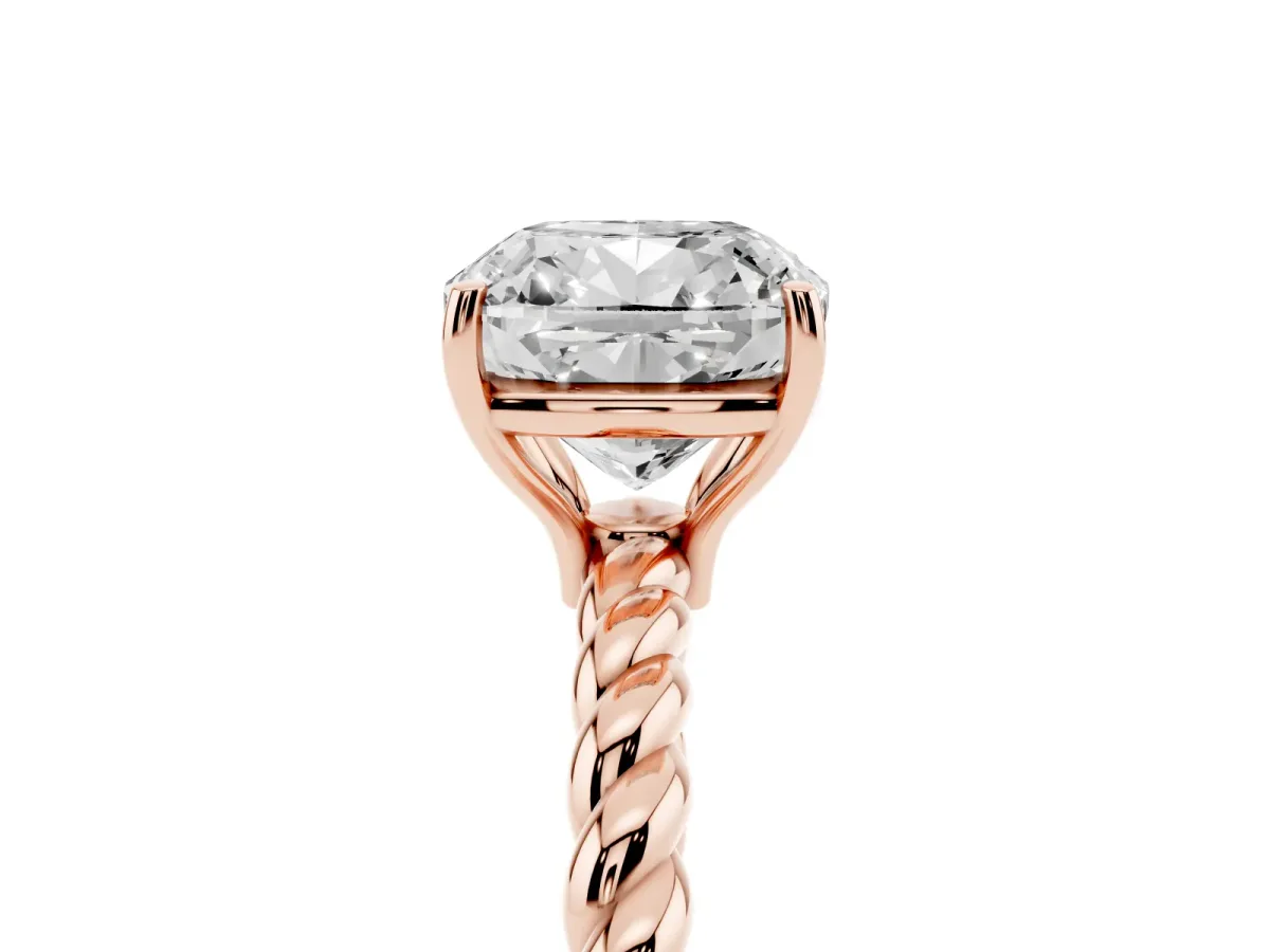 Cushion Cut Solitaire Twisted Band 4-Prong Ring Rose gold