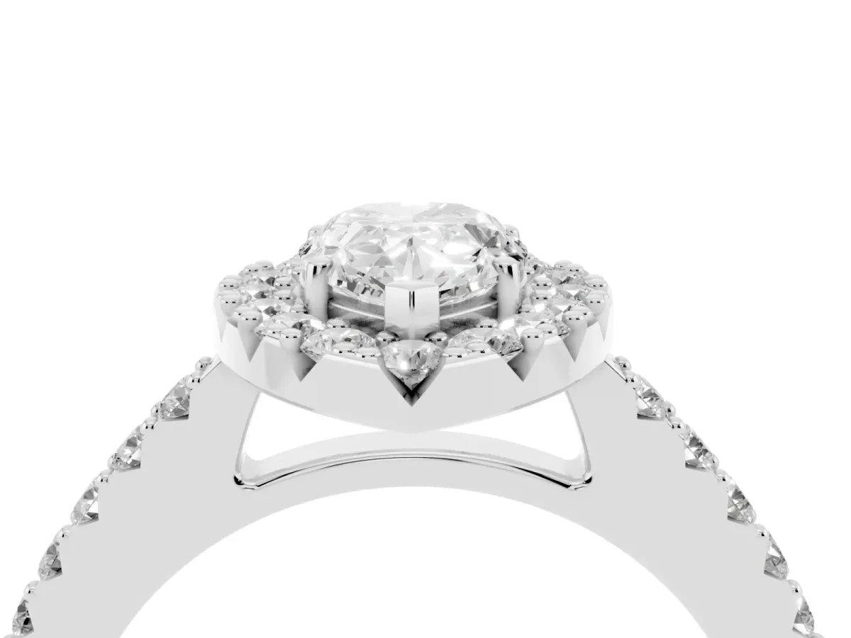 Pear Cut Halo Diamond Pavé Solitaire Ring Silver