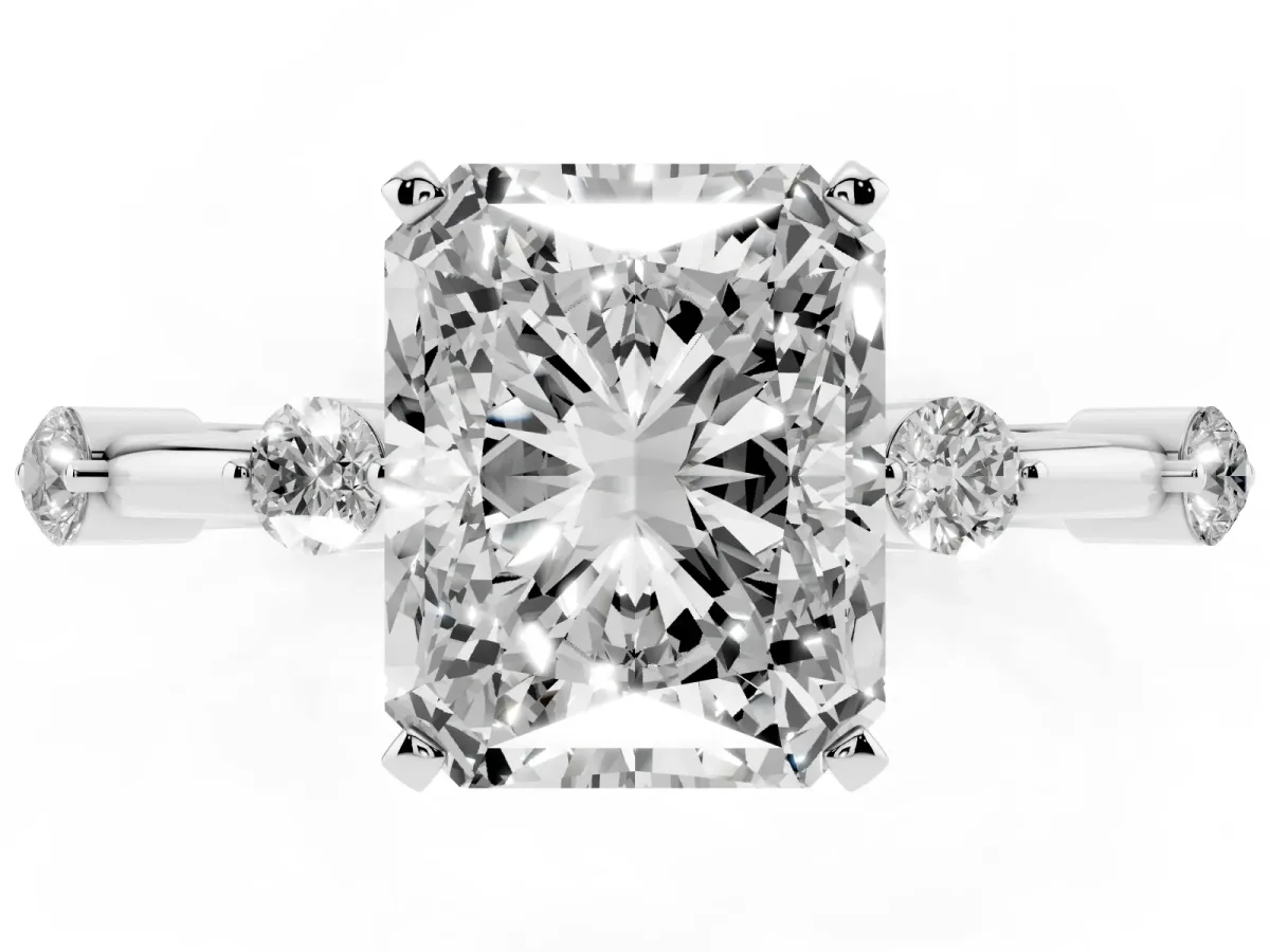 Radiant Cut Solitaire Diamond Ring with Bezel Set Side Stones and Prong Setting Platinum