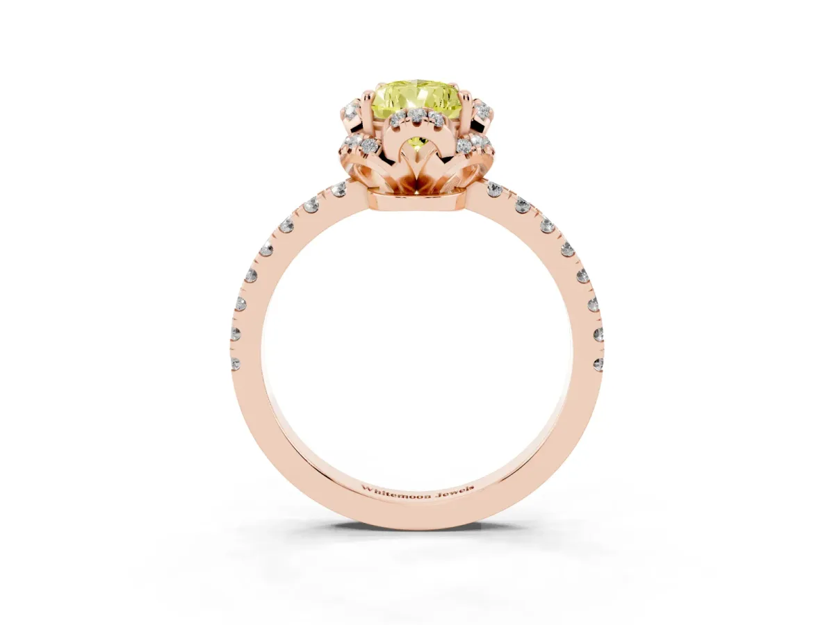 Fancy Yellow Pear Cut Diamond Halo Pave Band with Four-Prong Setting Rose gold