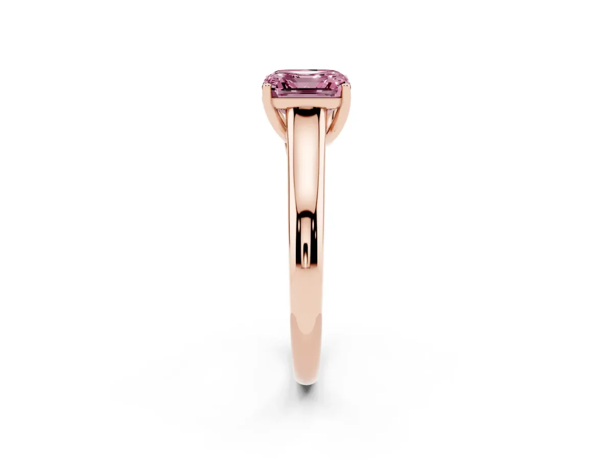 Fancy Pink Asscher Cut Solitaire Engagement Ring with Tapered Band and Four-Prong Setting Rose gold