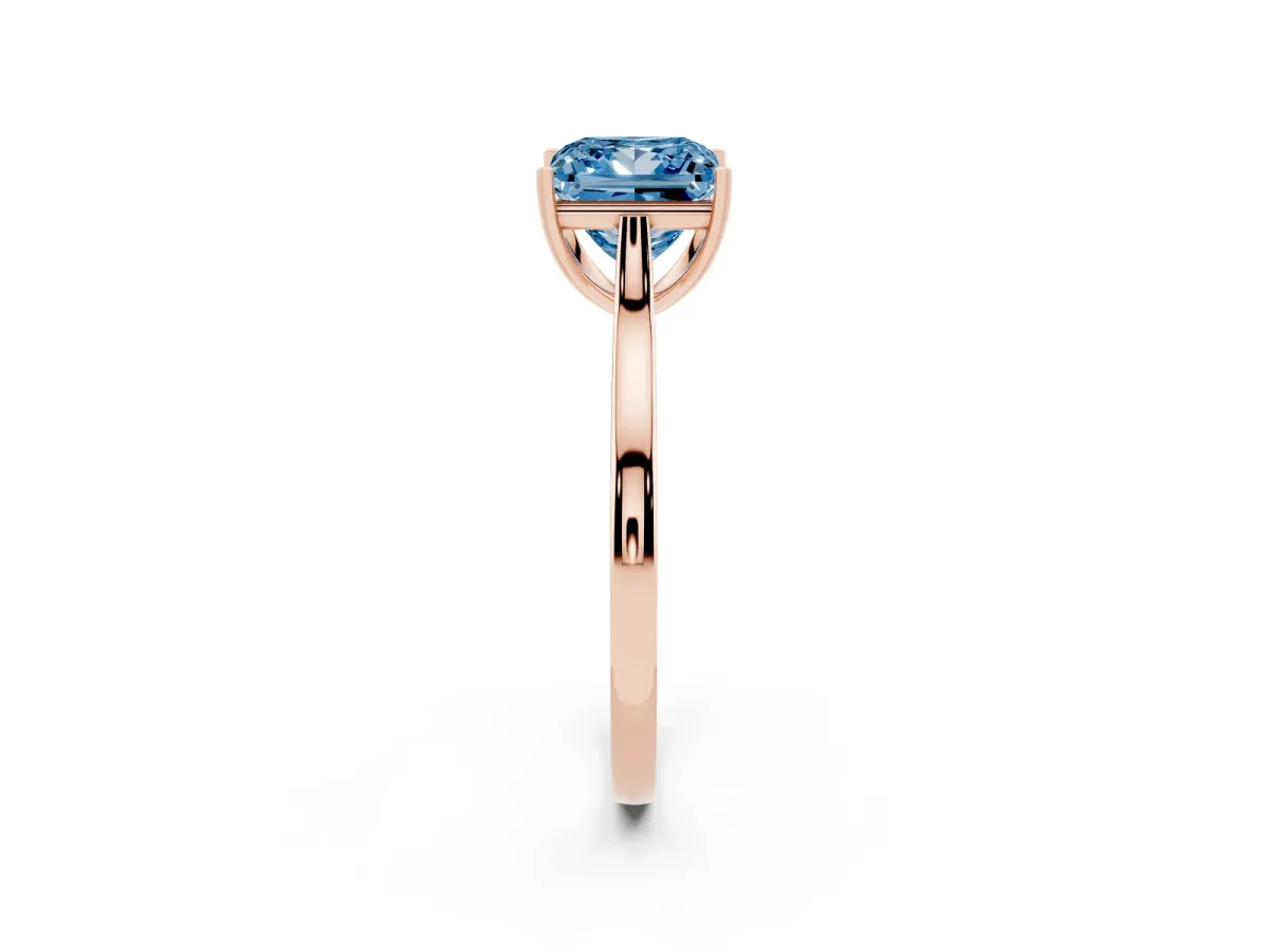 Fancy Blue Princess Cut Solitaire Heart Prong Engagement Ring with Tapered Band Rose gold