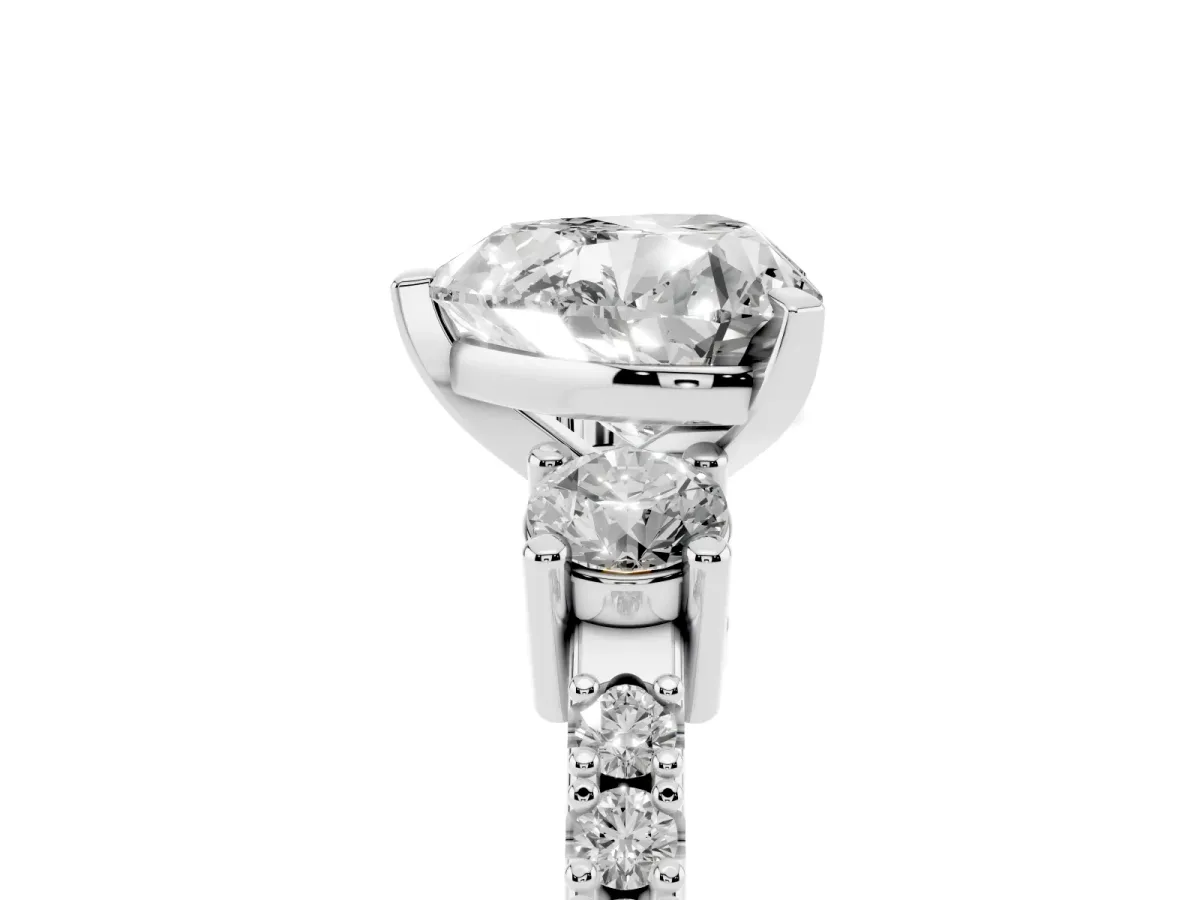 Heart Cut Three-Stone Diamond Pavé Band with Prong Setting Silver