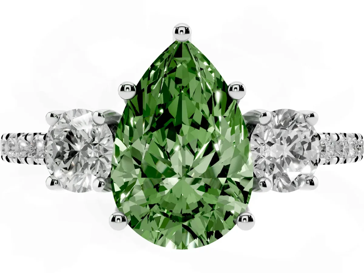 Fancy Green Three-Stone Pear Cut Cut Diamond Pavé Band with Prong Setting Platinum