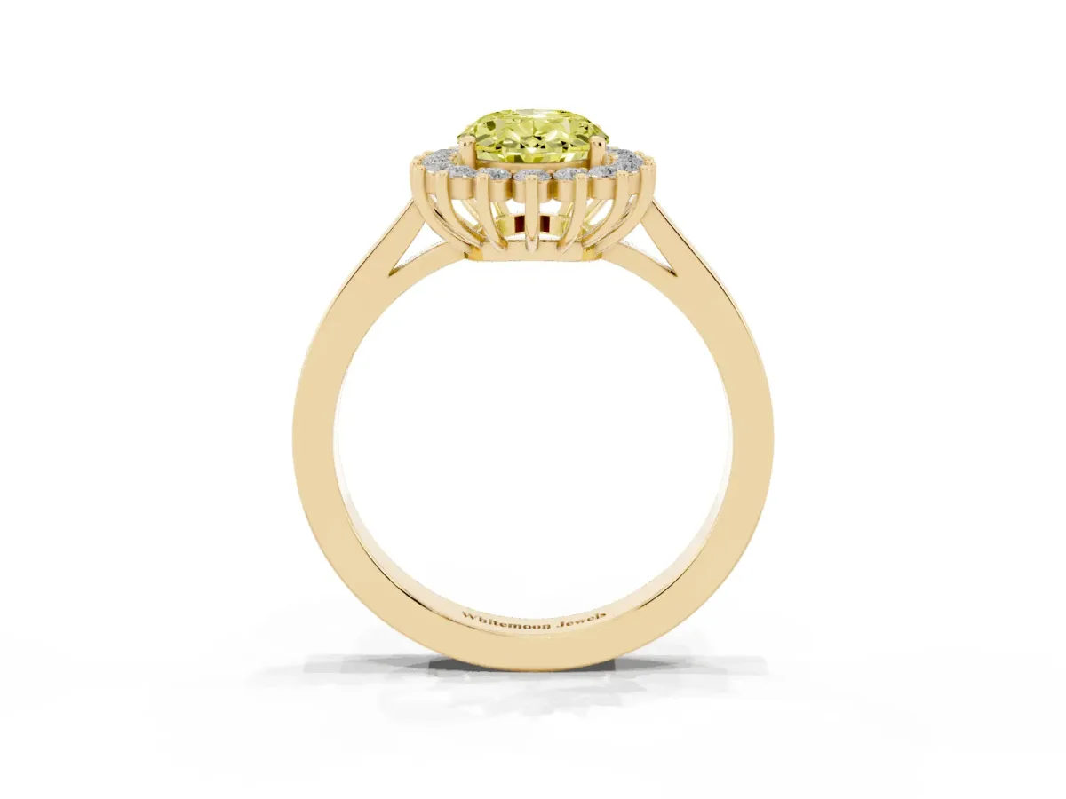 Fancy Yellow Oval Cut Cut Diamond Halo Ring with Round Brilliant Halo and Solitaire Band Yellow gold