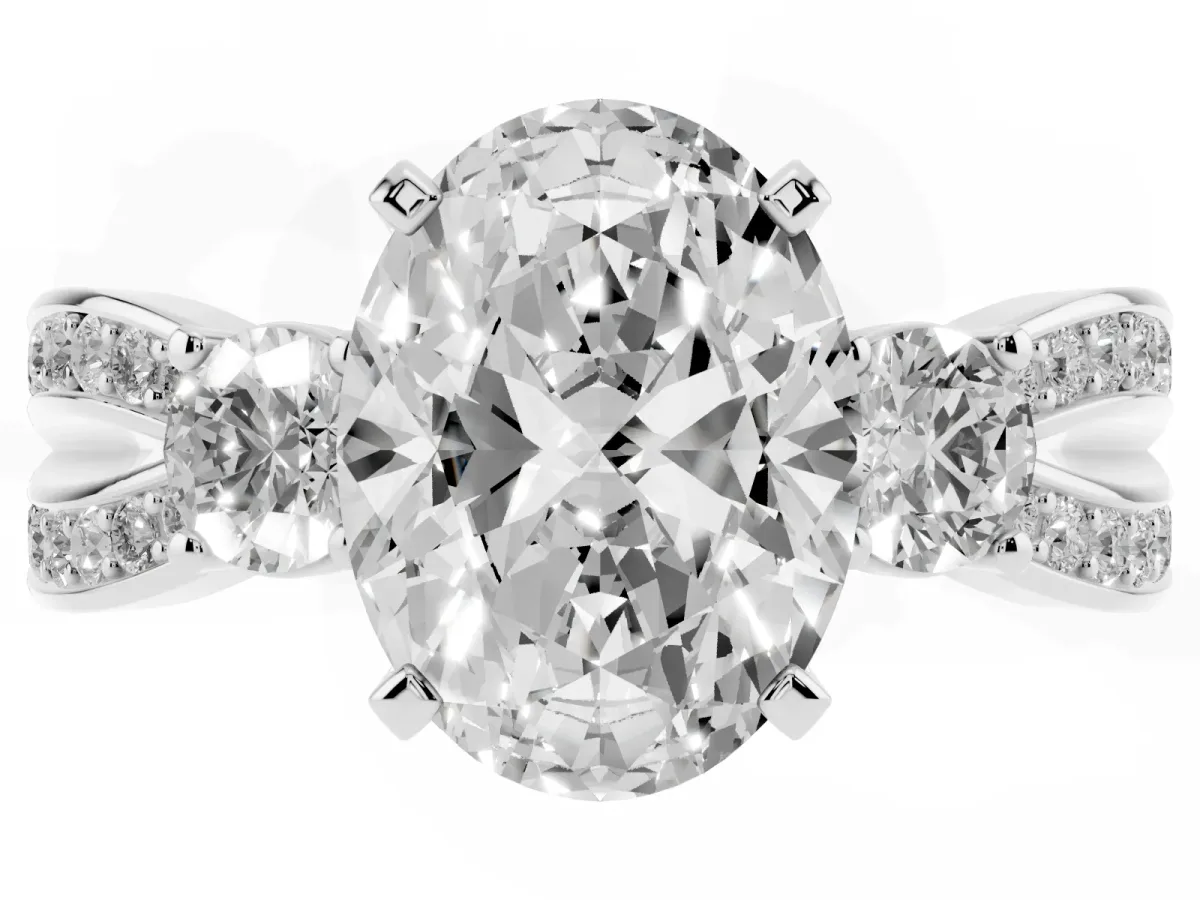 Three-Stone Oval Cut Cut Diamond Twist Band with Prong Setting Silver