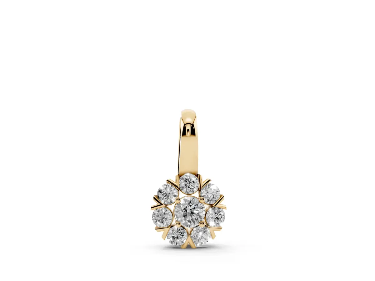Round Diamond Floral Cluster Pendant with Prong Setting Yellow gold