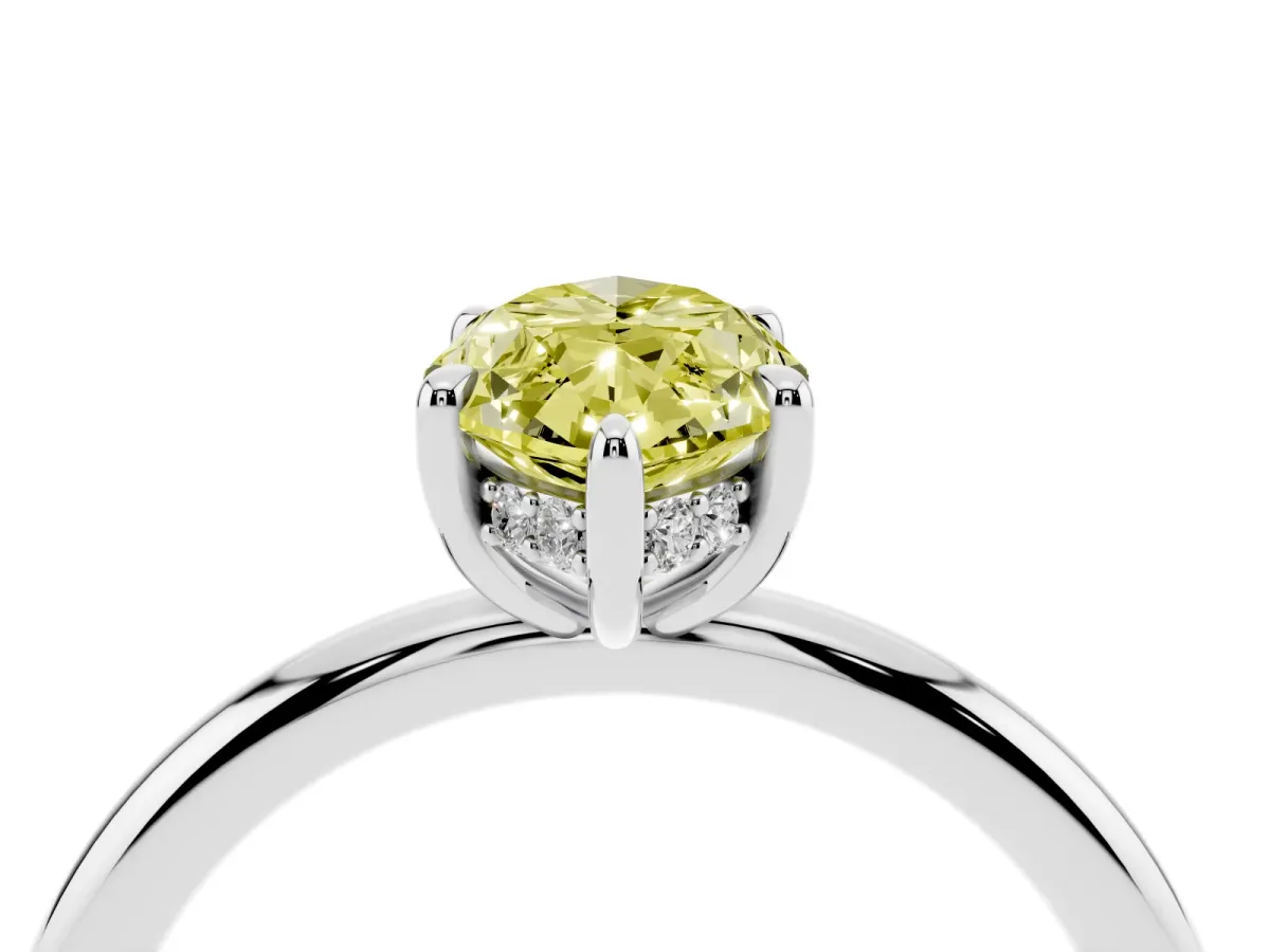 Fancy Yellow Marquise Cut Diamond Solitaire Ring with Thin Band and Four-Prong Setting Platinum