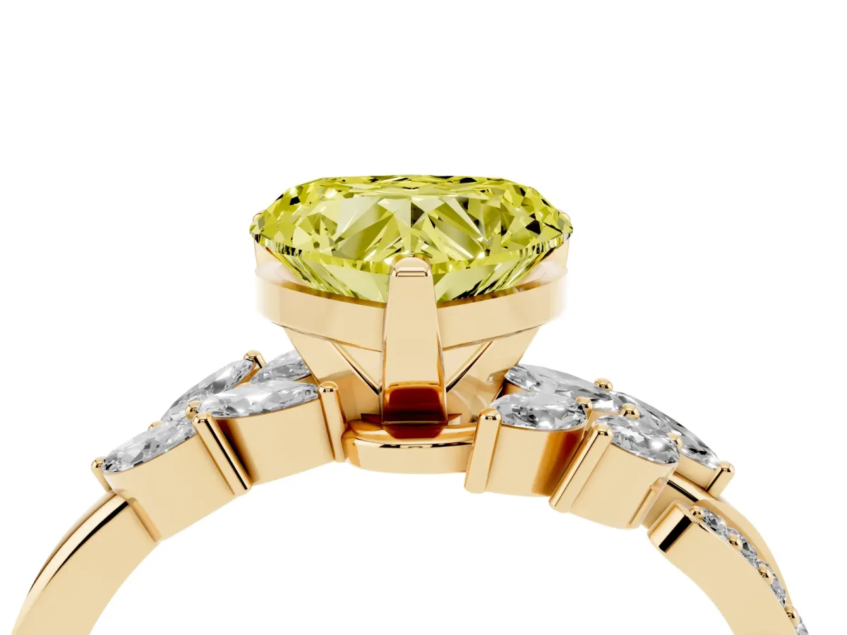 Fancy Yellow Heart Cut Solitaire Marquise Twist Band with Six-Prong Setting Yellow gold
